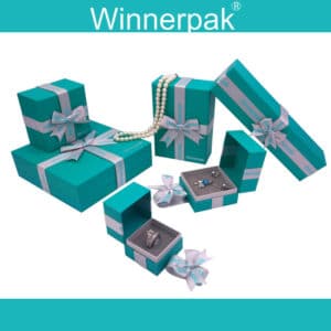 DRLP custom jewelry gift box with magnetic ribbon closure," "Square rigid cardboard jewelry box with logo-printed ribbon