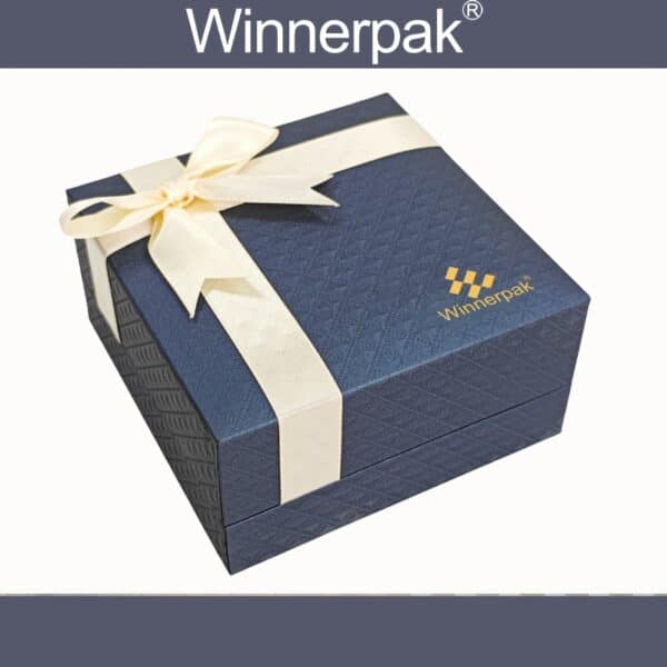 Navy Blue Textured Jewelry Box with Fixed Ribbon Bow | Pre