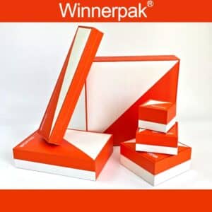 ST06 two tone leatherette jewelry box collection with orange and white design